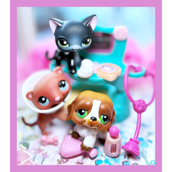 Authentic Littlest Pet Shop LPS Cozy Care 334 335 336 Shorthair Cat Ferret Dog - Picture 1 of 12